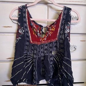 Free People red & blue tie-back top